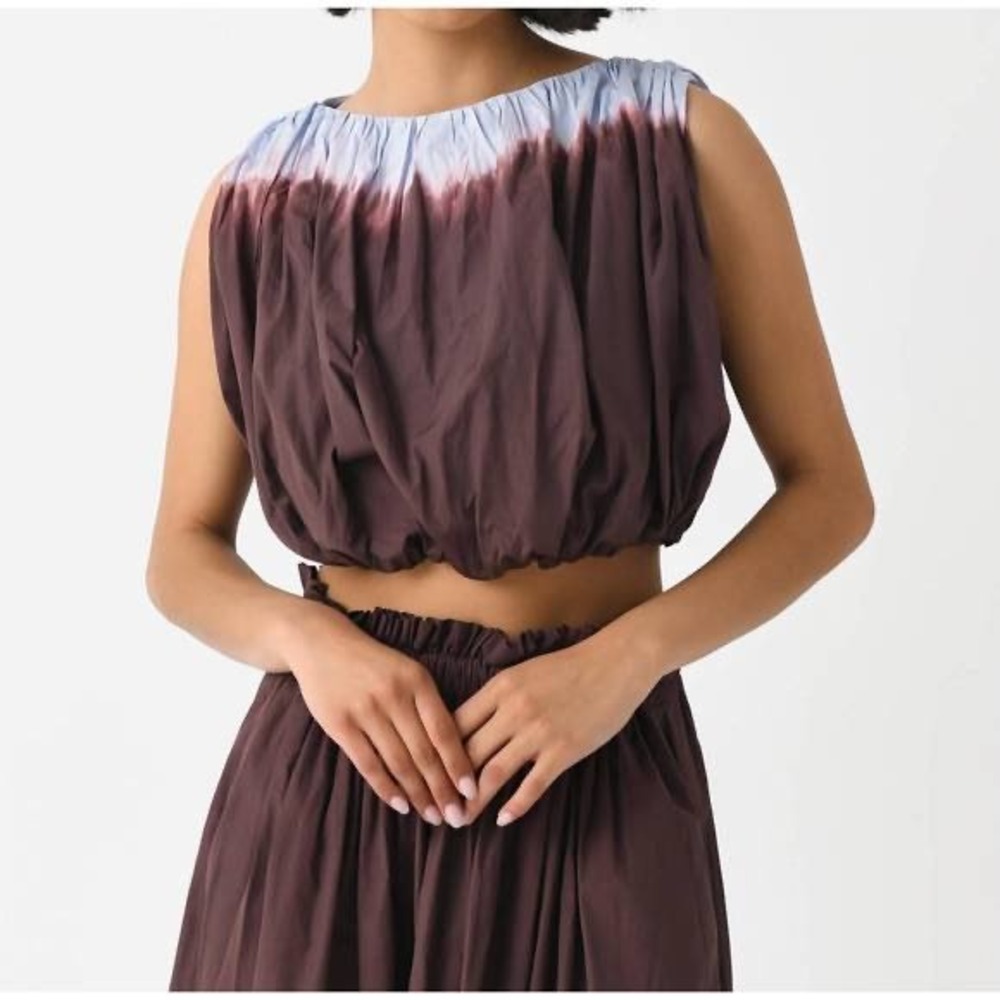 A.L.C. Nell Dip Dye Crop Top Sky Blue Chocolate Brown Cotton Size Medium